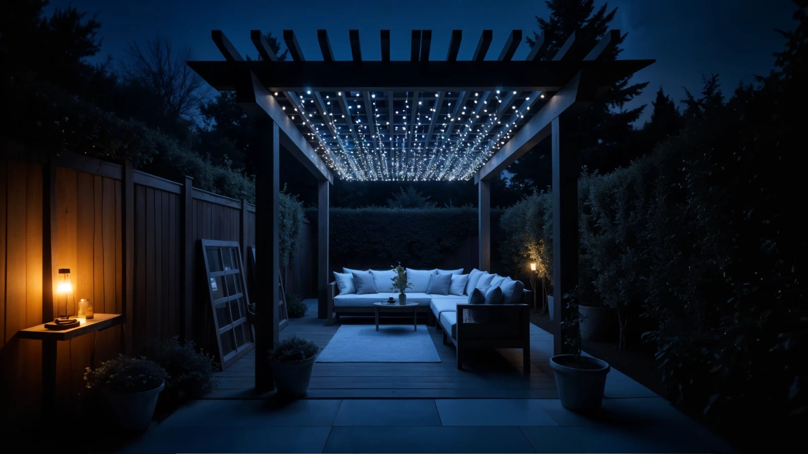 Pergola ogrodowa z niebiańskim sufitem